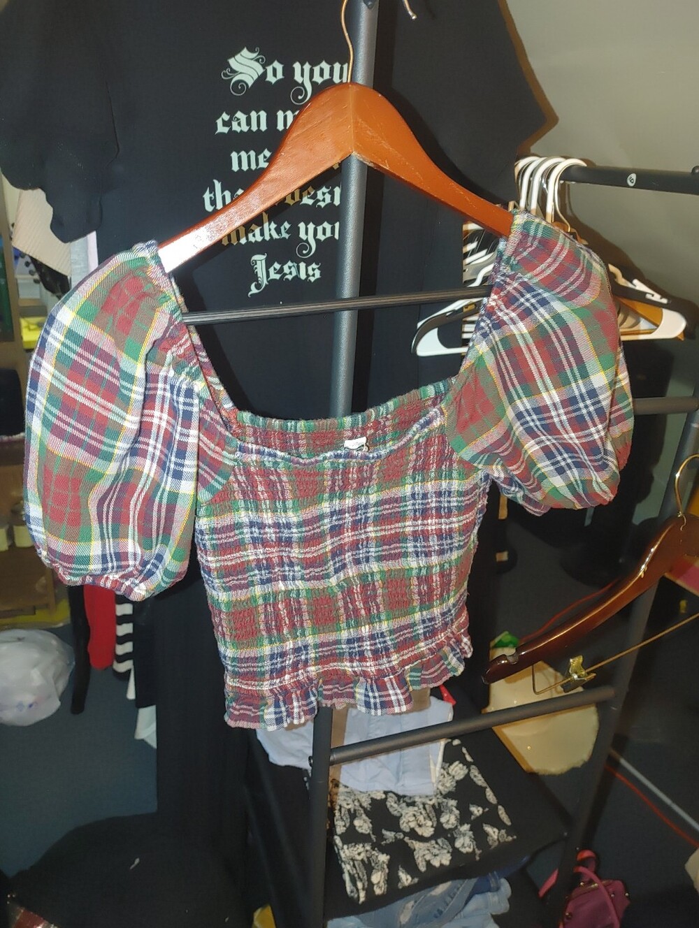 Plaid Puffed Crop Top - Picture 5 of 5